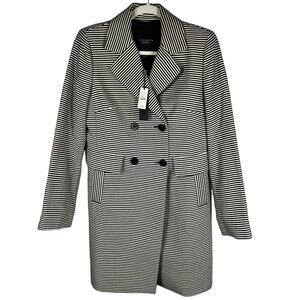 Talbots Trench Coat Women's 6 Navy Blue Striped Long Dress Coat Lightweight NEW!